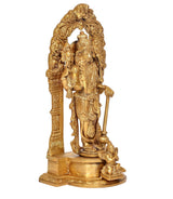 Brass standing Vishnu with staff-like hand and small figure at pedestal