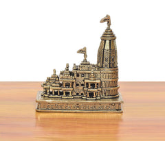 Brass ram mandir model showing detailed facade panels and stacked steps on base, 4 in