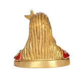 Back view of brass Adiyogi Shiva idol, sculpted hair and beaded collar details