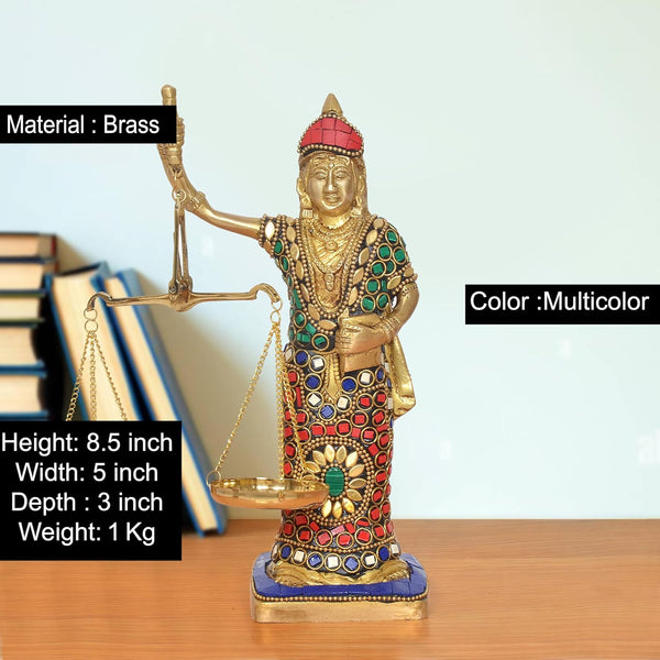 Brass Lady Justice with Scales Nyay Murti (Height: 8.5 inch) (Multicolor) Entryway Setting