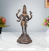 Brass Shiva standing statue, four arms, ornate crown, 11 inch height