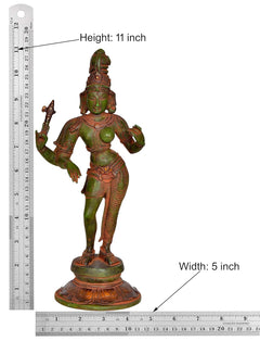 Brass Ardhanarishvara statue size: 11 in tall, 5 in wide, full figure