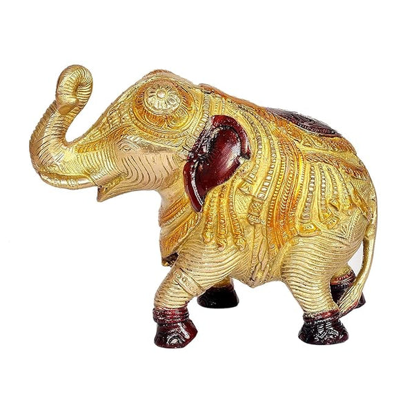 Brass Elephant Showpiece 6 Golden Finish Entryway Setting