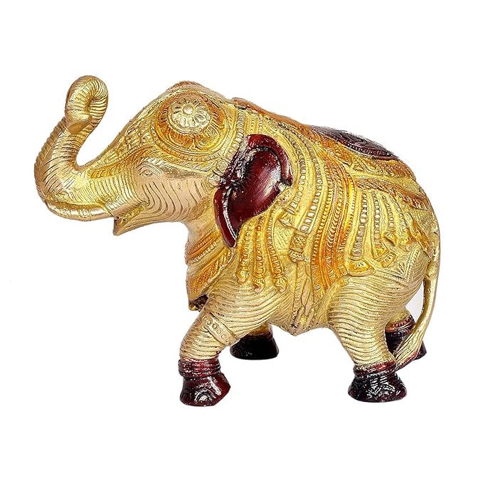 Brass Elephant Showpiece 6 Golden Finish Craft Detail