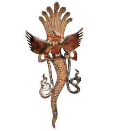 Brass Naga Kanya statue with extended wings, serpent hood crown, decorated torso and curled pendants