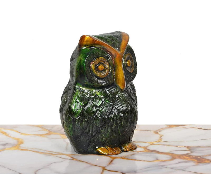 Brass Owl Bird Table Top Decor Decorative Showpiece (Height: 7 Inch)