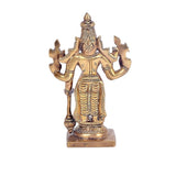 Brass Lord Vishnu Narayan statue, back view showing detailed arms and crown