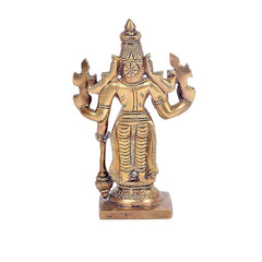 Brass Lord Vishnu Narayan statue, back view showing detailed arms and crown