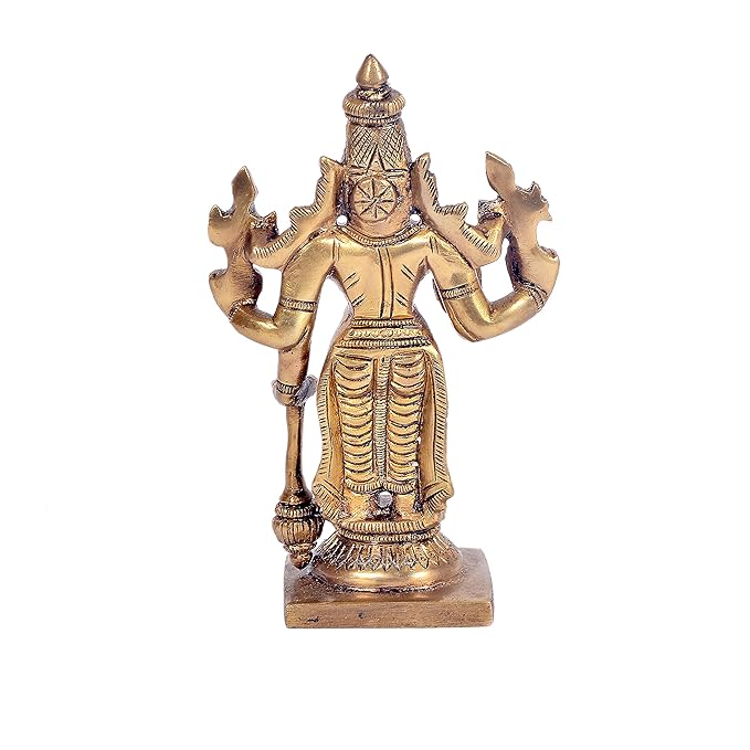 Lord Vishnu Narayan Statue Decorative Idol - (Brass, Height 4")