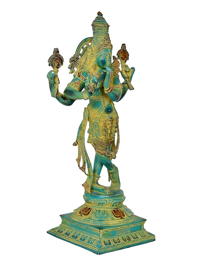 Brass Lord Krishna Idol Figurine Sculpture Playing Flute Statue Decorative Showpiece, (Height 21 Inch)