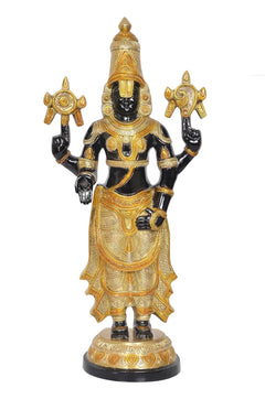 Tirupati Bala Ji idol front view with gold crown, black face, and ornate gold ornaments