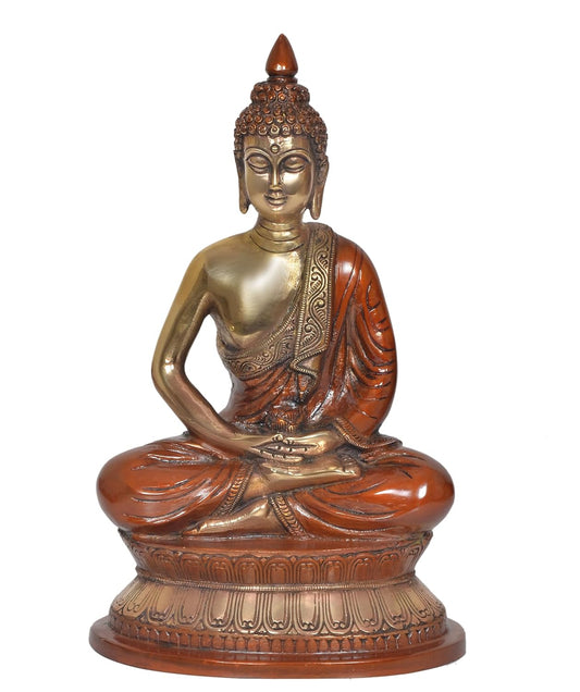 Brass Dhyan Mudra Buddha Statue - Handcrafted Spiritual Decor for Home and Office Decor - Meditating Buddha Idol (Height 12 Inch) (Multicolor)