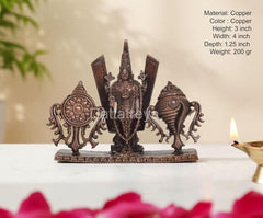 Copper Tirupati Bala Ji statue, shankh chakra Namah, 3 inch