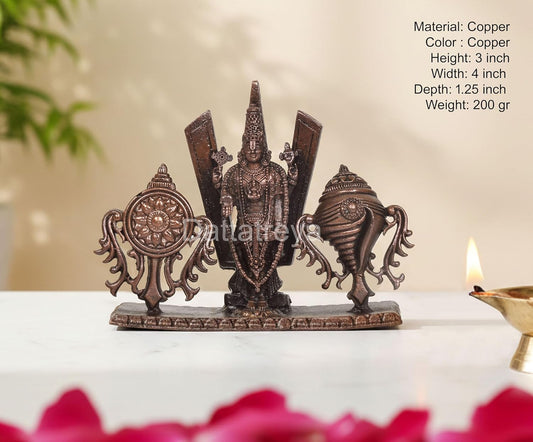 Copper Tirupati Bala ji Shankh Chakra Namah Statue (Height:3 Inch)
