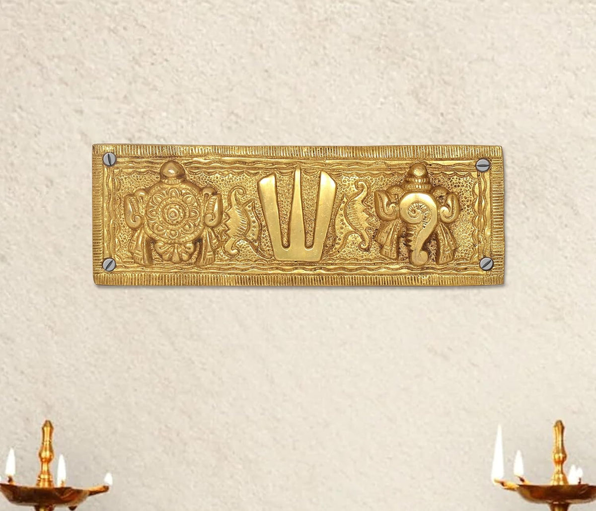 Brass Balaji wall hanging plate with Namam, Sanku Chakra symbols, and 4 holes