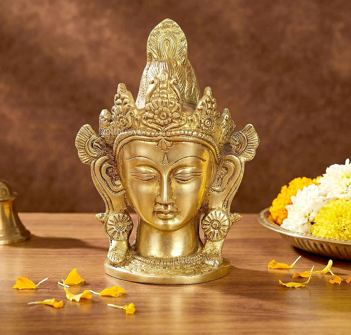 Brass Sitting Tara Devi Head Tibetan Buddhist Deity (Height 5.5 Inch)