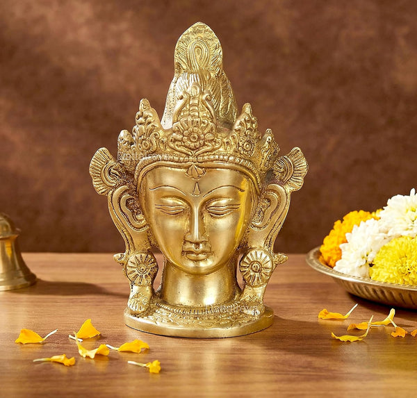 Brass Sitting Tara Devi Head Tibetan Buddhist Deity (Height 5.5 Inch)