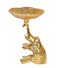 Golden metal elephant dry fruit bowl with scalloped dish