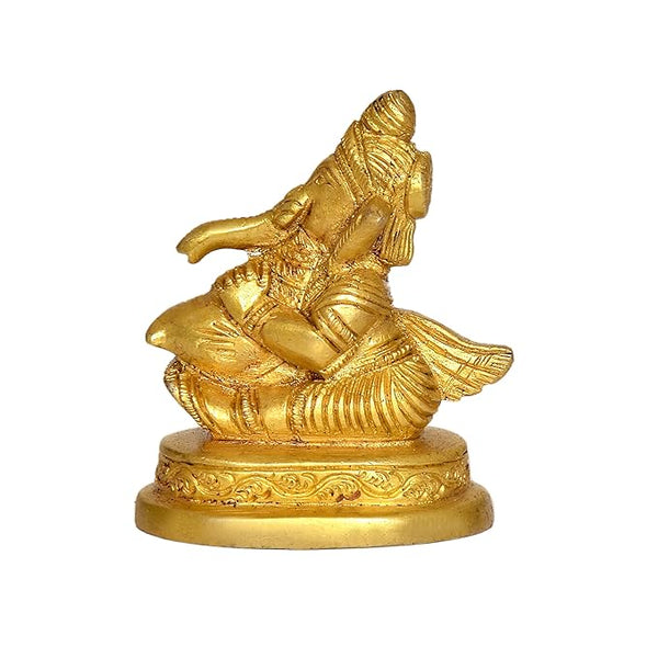 Brass Lord Ganesha Idol Statue Ganesh Decorative Sculpture for Home Office Temple Gift Item Showpiece Golden Height 3" Inches