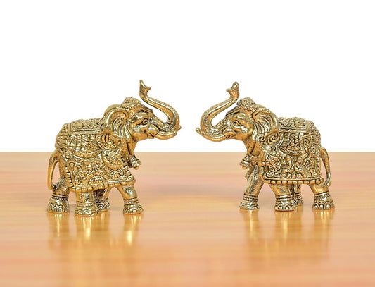 Brass Elephant Figurine| Set of 2 | (Height 3 Cm)