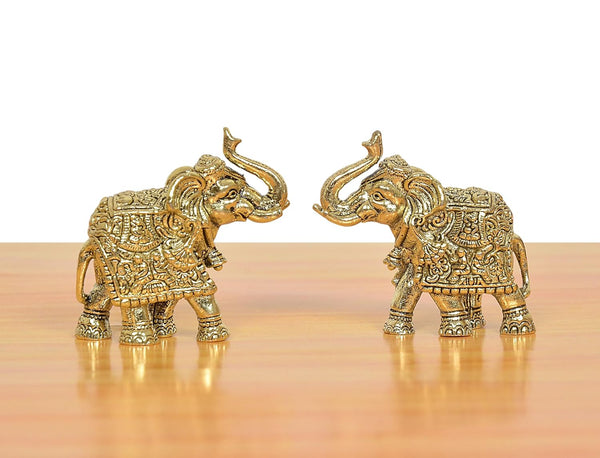 Brass Elephant Figurine| Set of 2 | (Height 3 Cm) Entryway Setting