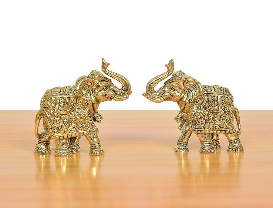 Brass Elephant Figurine| Set of 2 | (Height 3 Cm) Craft Detail