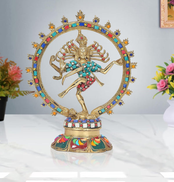 Brass Natraj Lord Shiva Dancing Showpiece (Height: 12 inch) (Multicolor 1)