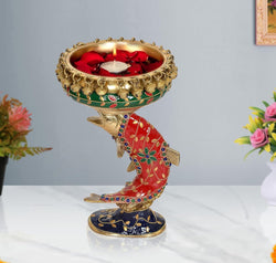 Brass Urli Bowl On The Fish Ethnic Design Urli Pot for Home Decor Floating Flowers Candle Lamps Temple Room Traditional and Diwali Decoration Gift (Height: 11 Inch)