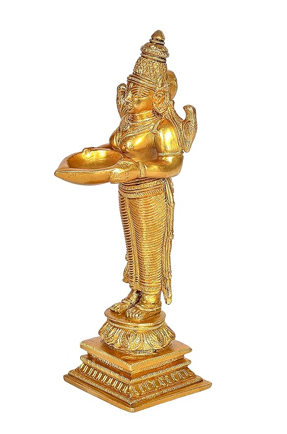 Brass Deep Lakshmi Brass Deep Lady Idol Brass Showpiece for Prosperity Happiness Golden Height 9.5 Inches