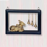 Brass Shiv Nandi wall hanging statue with bells, ornate golden finish, 9-inch height