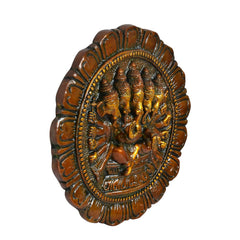 Brass Panchmukhi Ganesha wall hanging, alternate angle showing detailed four-faced figures