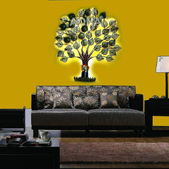 Metal pipal tree wall hanging with Buddha LED, detailed leaf cutouts