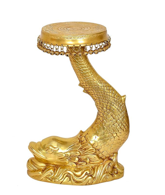 Brass Fish Design Home Decor Table (Height: 20 Inch)