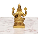 Brass Lakshmi-Narasimha idol from back, seated posture on square base