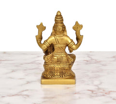 Brass Lakshmi-Narasimha idol from back, seated posture on square base