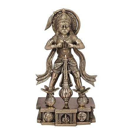 Brass Bajrangbali statue standing with Rama in his heart, 12.5 in tall
