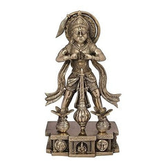 Brass Bajrangbali statue standing with Rama in his heart, 12.5 in tall