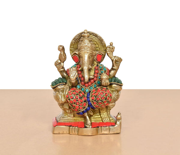Brass Ganesha Statue (Height 5 Inch) Study Setting
