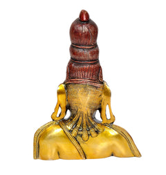 Parvati bust statue in brass, back view, dark brown upper with gold body