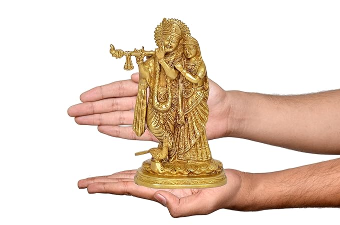 Radha Krishna Murti Statue Idol Brass Statue for Home Decor, (Height .8.5 Inch)