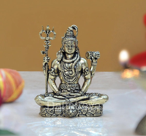 Bronze Shiva Sitting with 4 Arms (Home Decor, Mandir, Ofice, Car Dashboard) Height : 2 Inch