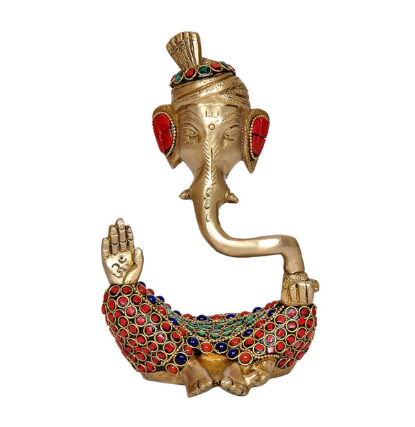 Brass Modern Ganesha |Safa Ganesh Murti| Multicolor Stone Work Finish | Home Decor/Office Entrance/Temple/Diwali Gift | (Height : 7 inch) (Multicolor)