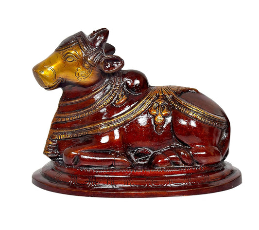 Brass Shiva Seated Nandi Statue Nandi Bull for Shiv Temple Showpiece Home Pooja (Height: 6 Inch)