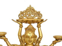 Brass Standing Ten-Armed Deepalakshmi Statue | Traditional Multi-Lamp Goddess Idol for Puja, Home Temple, Diwali Gifts & Home Décor (Height: 28 Inches)