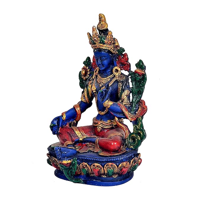 Resin Large Tibetan Buddhist Green Tara Resin Statue Mother Goddess Height 5 inches