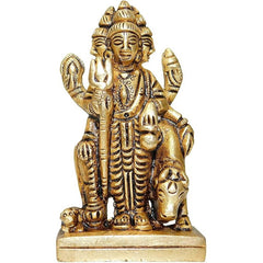 Dattatreya brass idol statue with raised arms and seated figure, 2.75 in