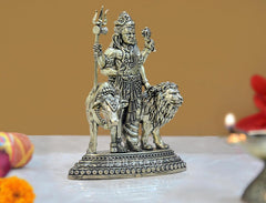 Ardhanarishvara brass figure with Nandi and lion, side view, detailed jewelry and base