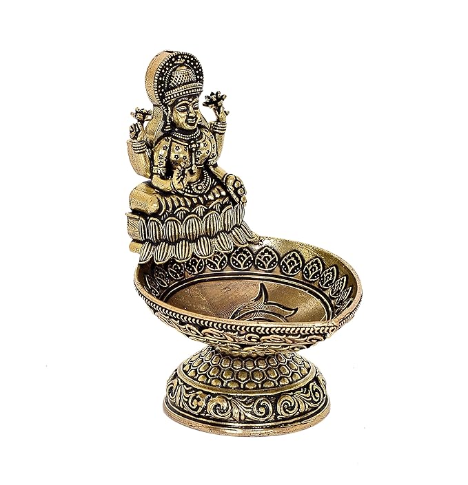 Fine Bronze Lakshmi Laxmi Diya Oil Lamp for Diwali Pooja Gift Decoration Showpiece (Height 4 Inch)