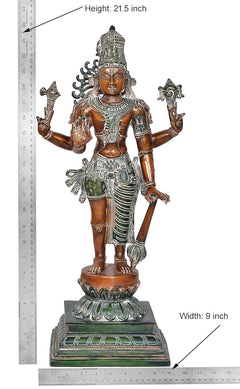 Brass Hariharan half Shiva half Vishnu statue with height 21.5 in and width 9 in