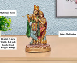 Resin Radha Krishna idol (8 inch), multicolour couple with flute and lotus base